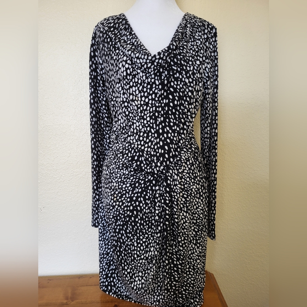 Michael Kors Black and White Ruched Sheath Dress